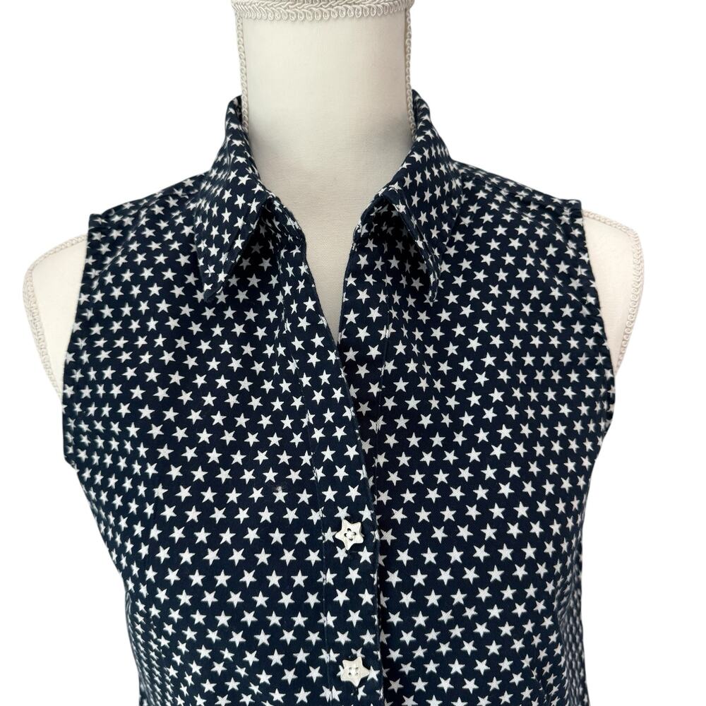 TANTRUMS Navy with White Stars Vintage Sleeveless Blouse Womens PM Patriotic - Picture 6 of 11